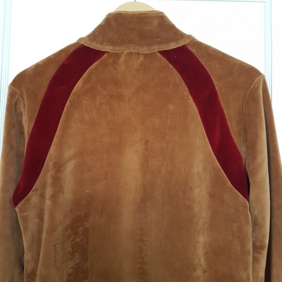Roots Vintage Velour Front Zip Funnel Neck Sweater Jacket Brown Sz M - Picture 6 of 13